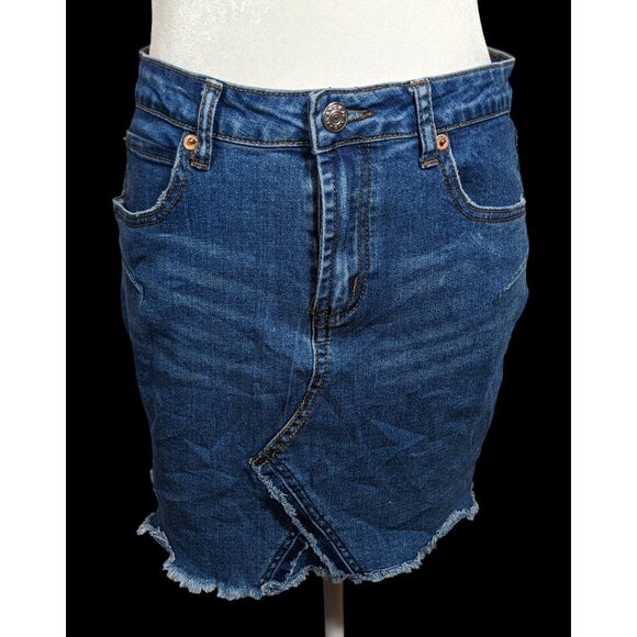 Zaful Blue Denim Mini Skirt With Frayed Edges - Picture 1 of 5